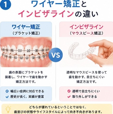 ワイヤー矯正とインビザラインの違い