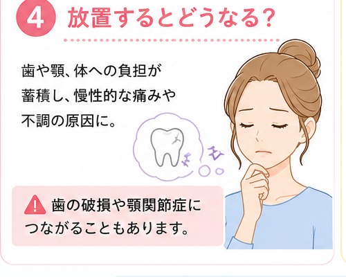 食いしばりを放置すると歯や顎、体への負担が蓄積します