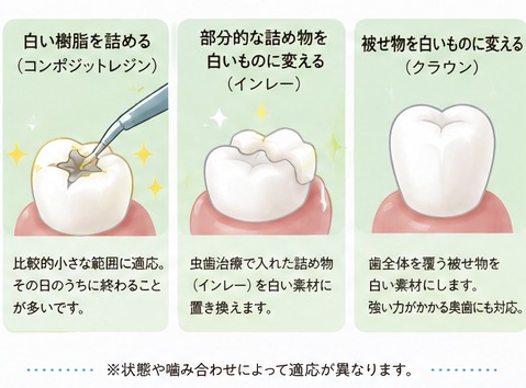 銀歯を白い歯に変える主な方法