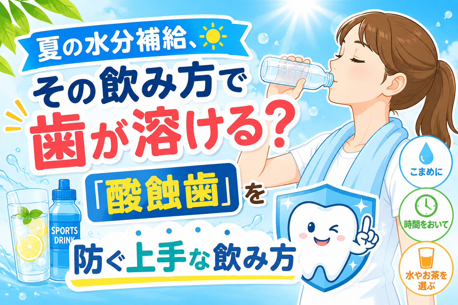 夏の水分補給、その飲み方で歯が溶ける?「酸蝕歯」を防ぐ上手な飲み方